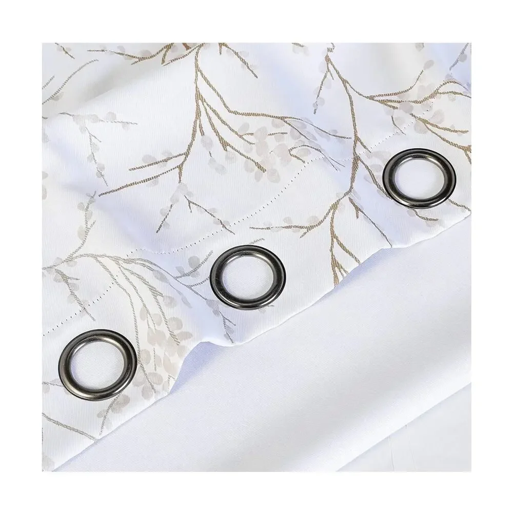 Brown‎ Branch Pattern Room Darkening White Window Curtains 63 Inch 2 Panels